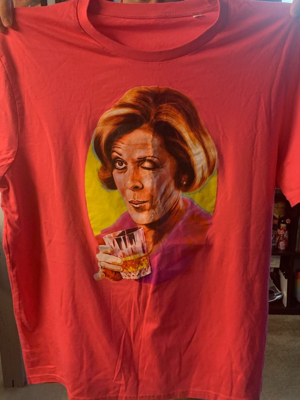 Lucille Bluth - Arrested Development - Graphic Tee in Bright Coral with Portrait